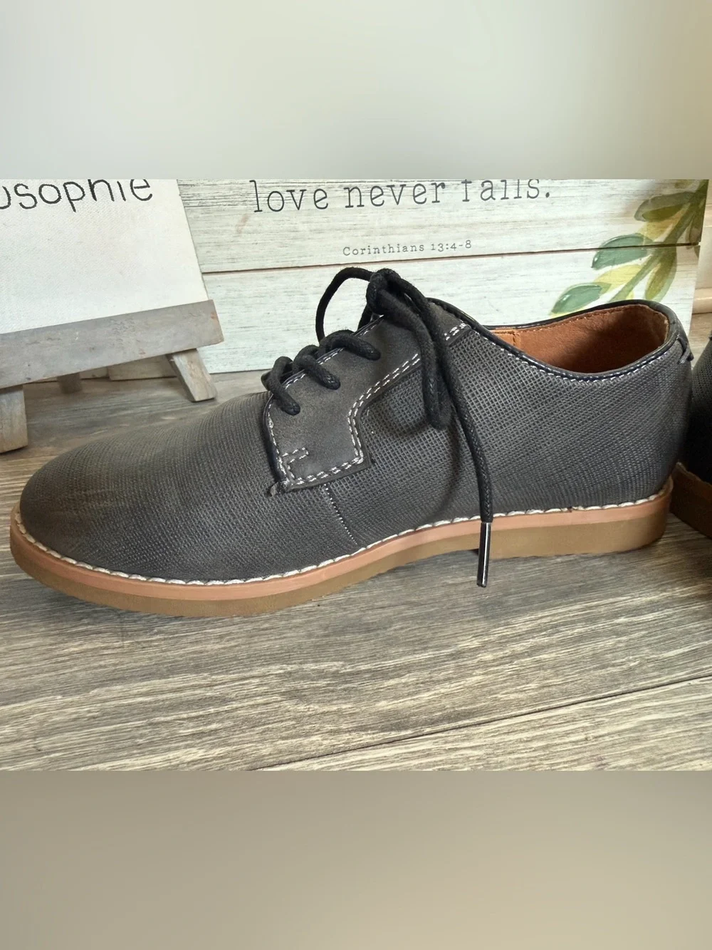 Nordstrom Rack Kids’ Windsor Classic Charcoal Lace-Up Oxfords w Gum Sole Size 1